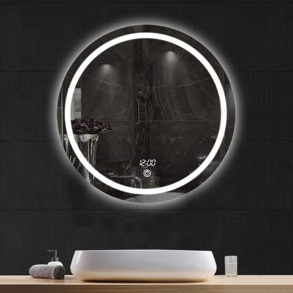 Specchio Espejo de baño Redondo Decorativo de pared, Moderno, Elegante y Creativo, Estilo Hollywood, para baño y Sala de estar (90 x 90 cm)
