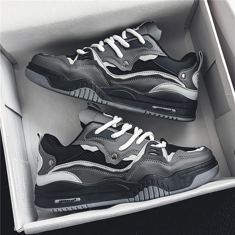 Men's Large-Sized Fashionable Patchwork Style Skateboard Shoes, Lightweight and Comfortable with Anti-Slip Soles, Breathable and Soft.3