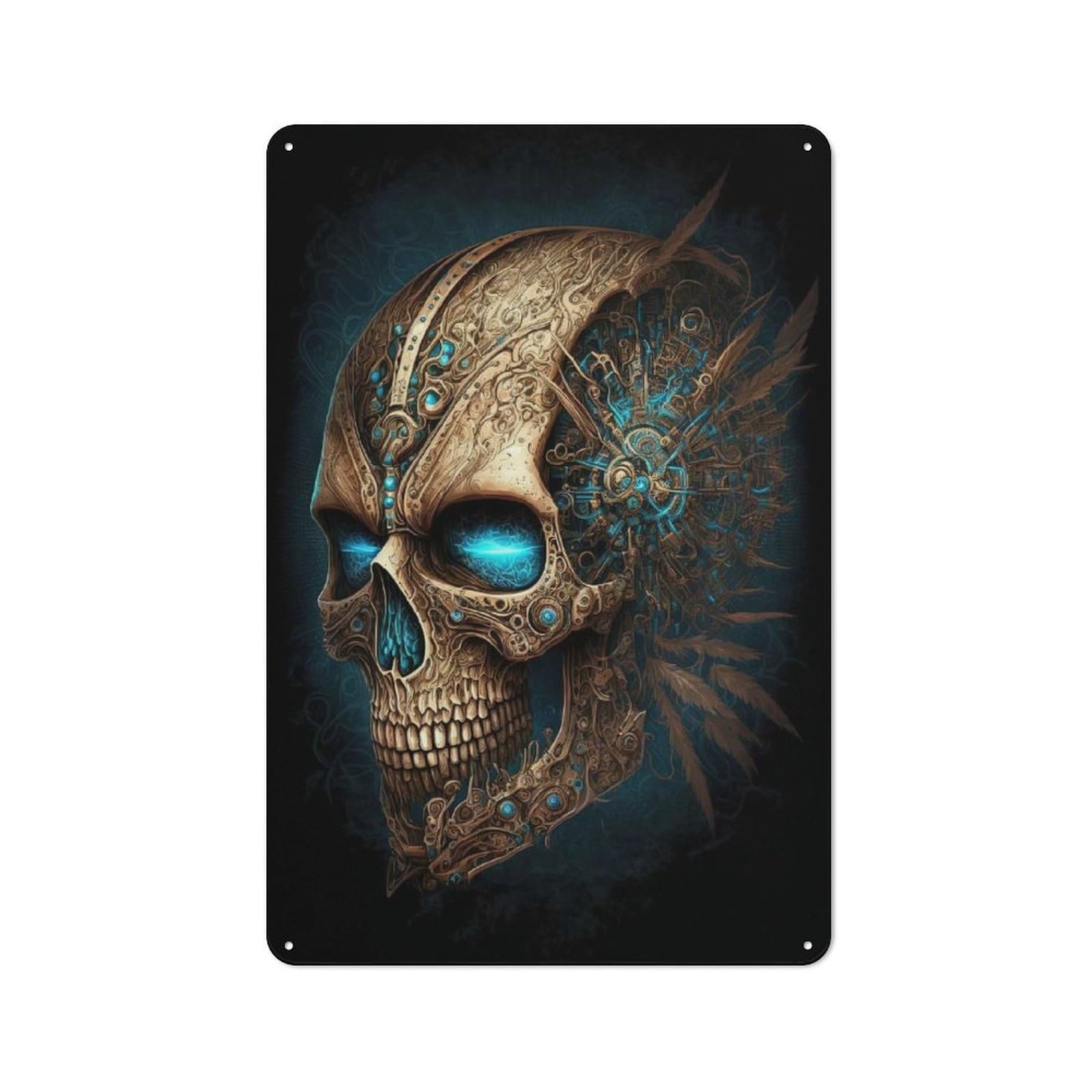 Junmoney Biomechanical Skull Rustic Metal Plaque 30X20cm For Guest Room Or Hallway, A Decorative Metal Sign For Guest Rooms And Hallways