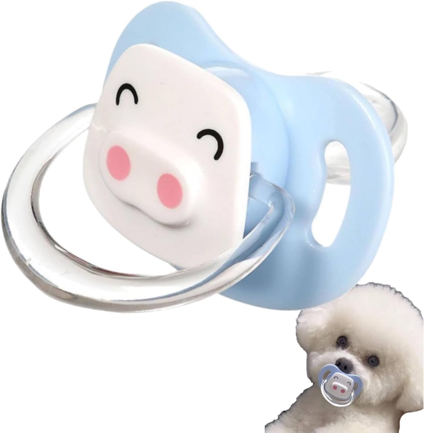 Ymhapp Pet Silicone Calming Pacifier, Dog Pacifiers for Small Dogs, Kitten Pacifiers, Puppy Teething Toys and Cat Chew Toys, Essential Pet Supplies, Puppy Essentials and Kitten Supplies (Blue Pig)