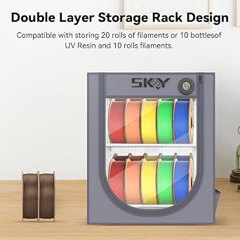 Filament Storage Box, Moisture-Proof and Dust-Proof, 2-Tier Storage Shelves for 3D Printing Business, Studio, Office Workshop 20 Rolls-Grey