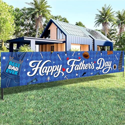 Happy Father's Day Banner - Large Blue Happy fathers Day Yard Banner with Grommets, Weather Resistant, Foldable, Lightweight, Indoor/Outdoor - Large 120 x 20 inch