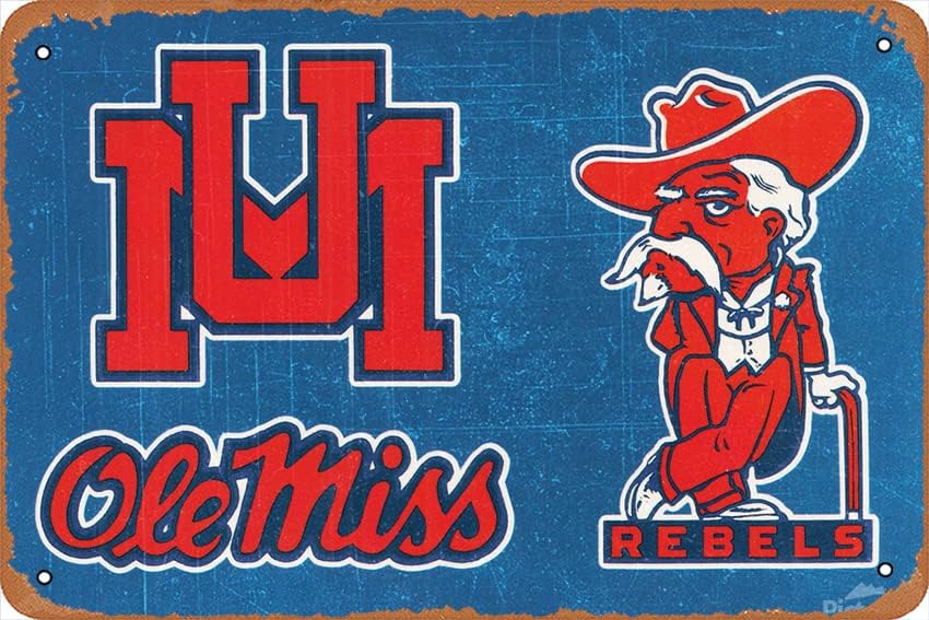 1980S OLE Miss Retro Colonel REB - Póster de arte y bar de pub, letrero de lata vintage, arte de metal divertido para decoración de baño, regalos