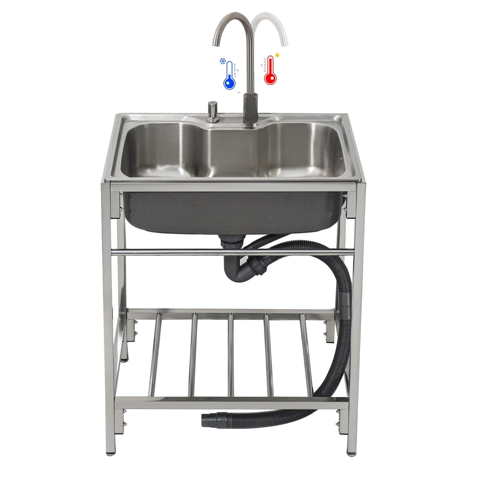 ZQFHSX Freestanding Sink Unit Commercial Sink, Stainless Steel Single Bowl Station Utility with Drainer and Tap for Kitchen Bar Restaurant （72x45x85 cm）