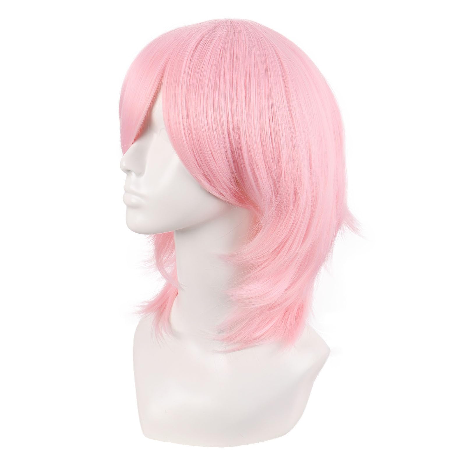 MapofBeauty 14 Inch/35 cm Short Cosplay Wolf Tail Synthetic Side Bangs Party Wig (Pink White), 54.61 cm - Image 2