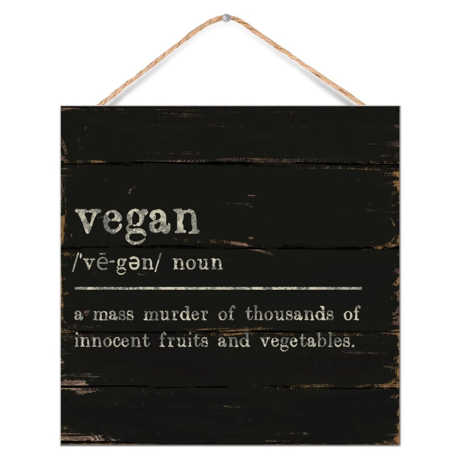 Letrero decorativo de pared de baño de granja con definición vegana en placa de madera