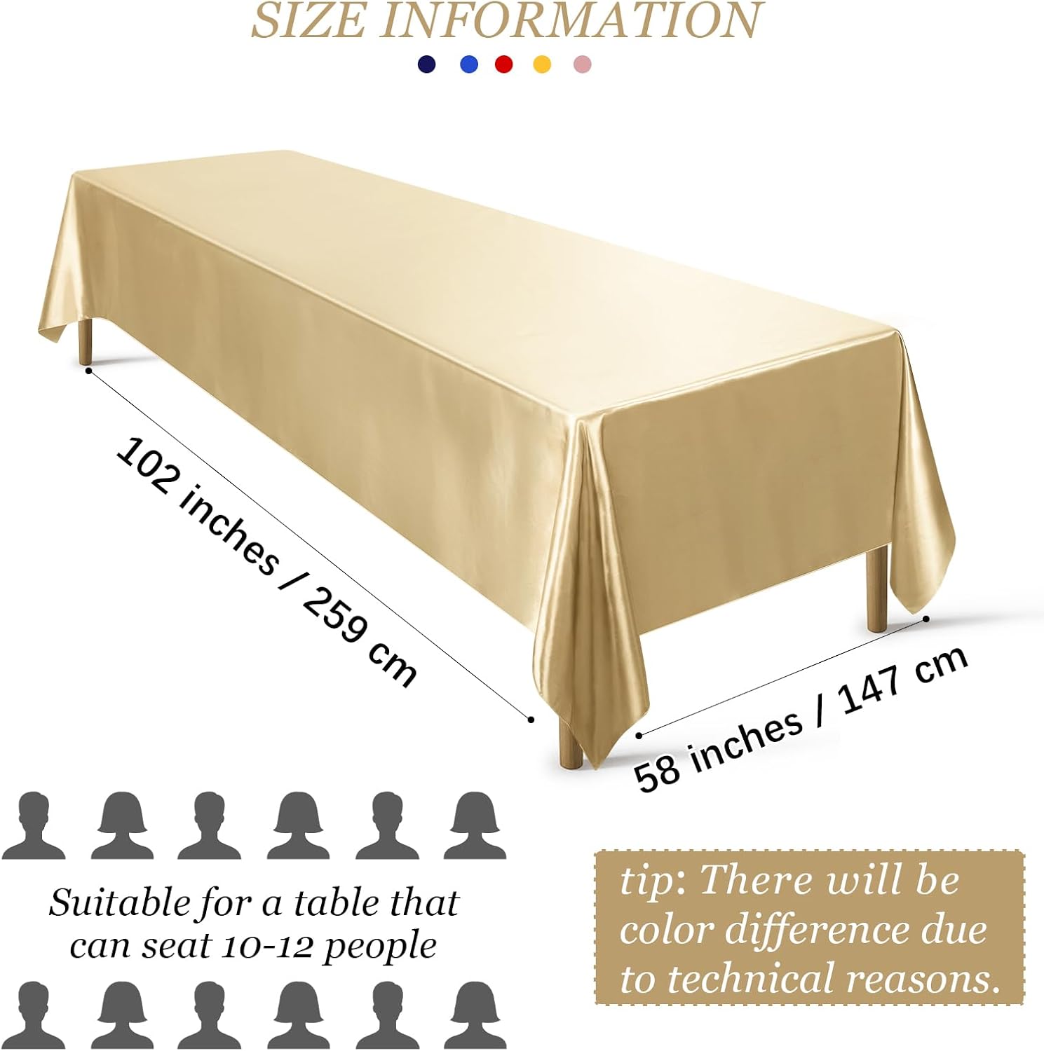 Ruisita Satin Party Tablecloth Table Cover 58 x 102 Inches Wedding Rectangle Bright Silk Cover Smooth Fabric Tablecloth Table Decor for Wedding Banquet Table Decoration, Champagne