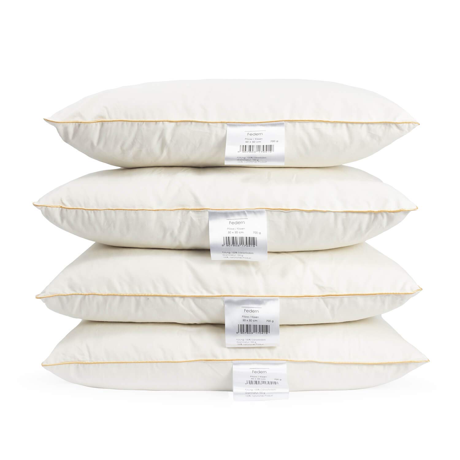 H&F Heimtextilien 4er Set Federkissen 50x50 cm | 700g Kissenfülung 100% Federn | Kissen mit OekoTex Zertifikat | Bezug: 100% Baumwolle