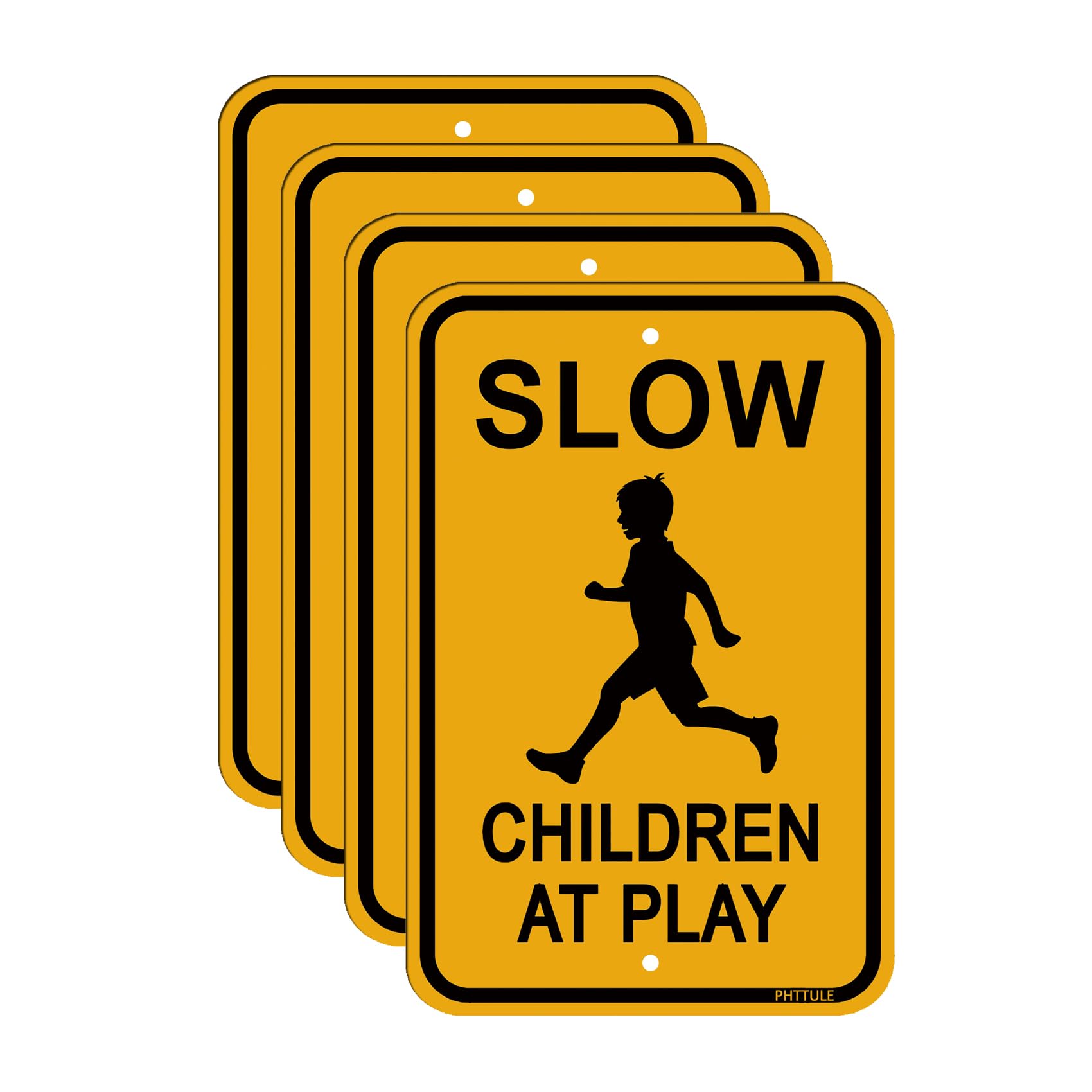 PHTTULE Slow Children at Play Signs 4 Pack, Kids Playing Slow Down Safety Sign 18”x12” Rust Free .040 Aluminum, Fade Resistant Security Signs for