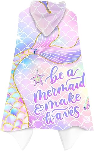 Miniatura 7 de AWEHIRU - Toalla de playa de sirena, toalla de sirena para niñas con capucha, toalla con capucha de cola de sirena para niños, 30 x 50 pulgadas,