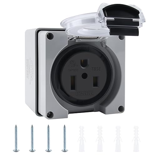 Newdeli Caja de toma de corriente de 50 amperios, receptáculo NEMA 6-50R, 250V, resistente a la intemperie, a prueba de polvo, caja de receptáculo