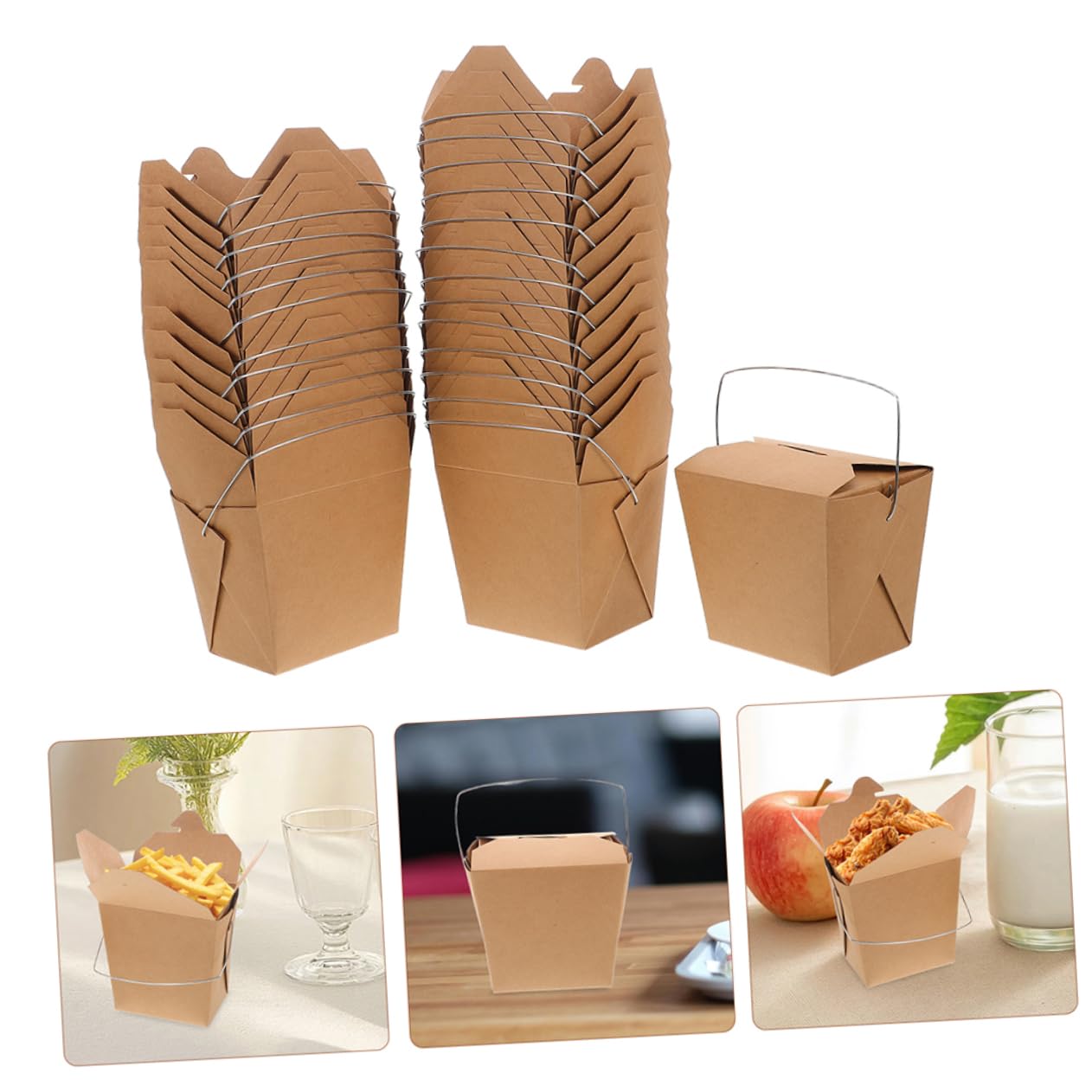50piezas Cajas De Comida Para Llevar De Cartón Con Asa Unidades De Envases De Papel Para Hamburguesas Comidas Para Llevar Para Picnics y Catering