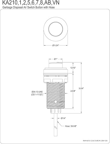 Miniatura 2 de Kingston Brass KA21AB Trimscape - Botón de interruptor de aire para eliminación de basura, latón antiguo