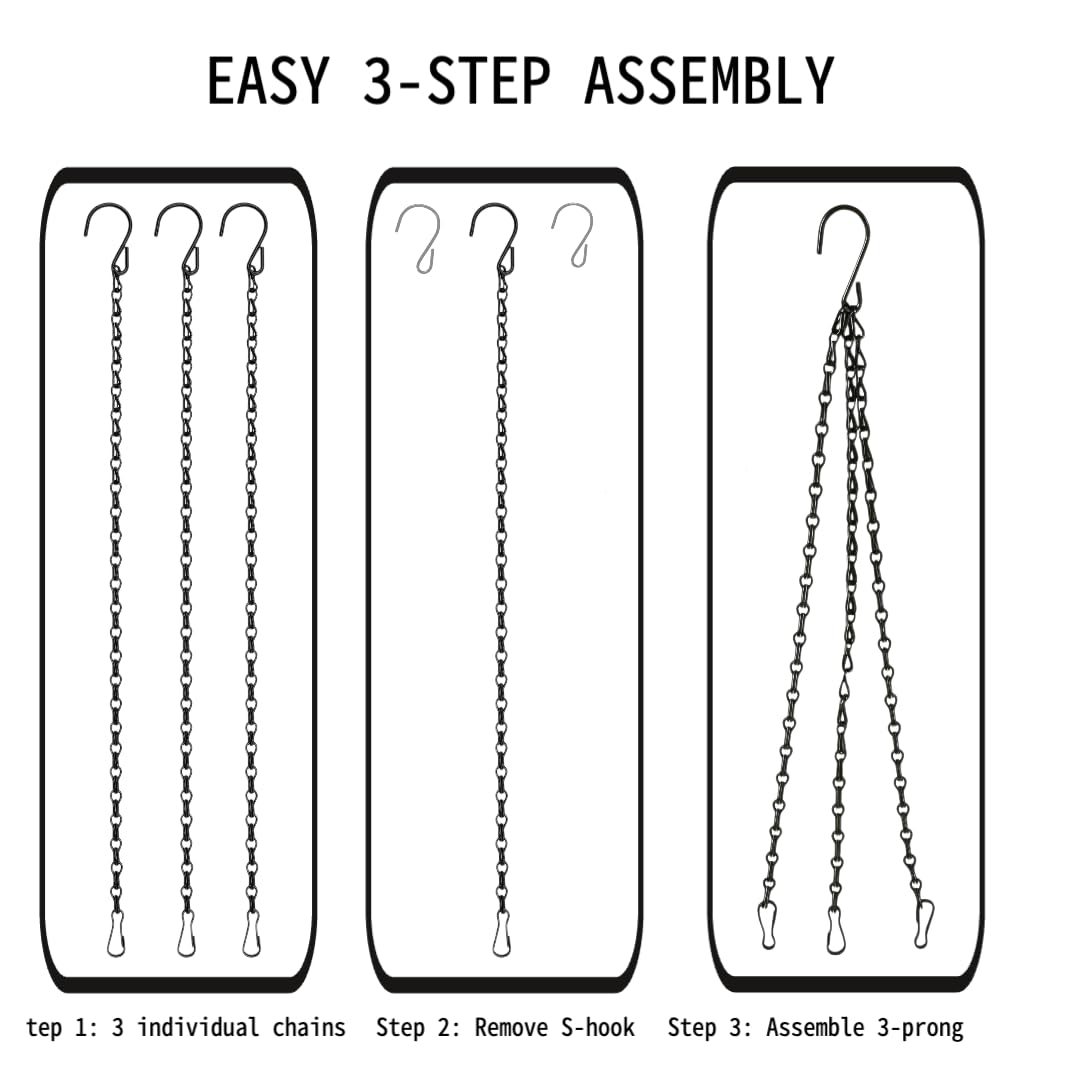 Kenovate 3 Pcs Hanging Chains with Hooks and Clips 19.7 Inch Metal Hanging Basket Chains Plant Hangers Flower Pot Chains for Bird Feeders Wind Chimes Lanterns Planters Indoor Outdoor Decor (Black) - 4