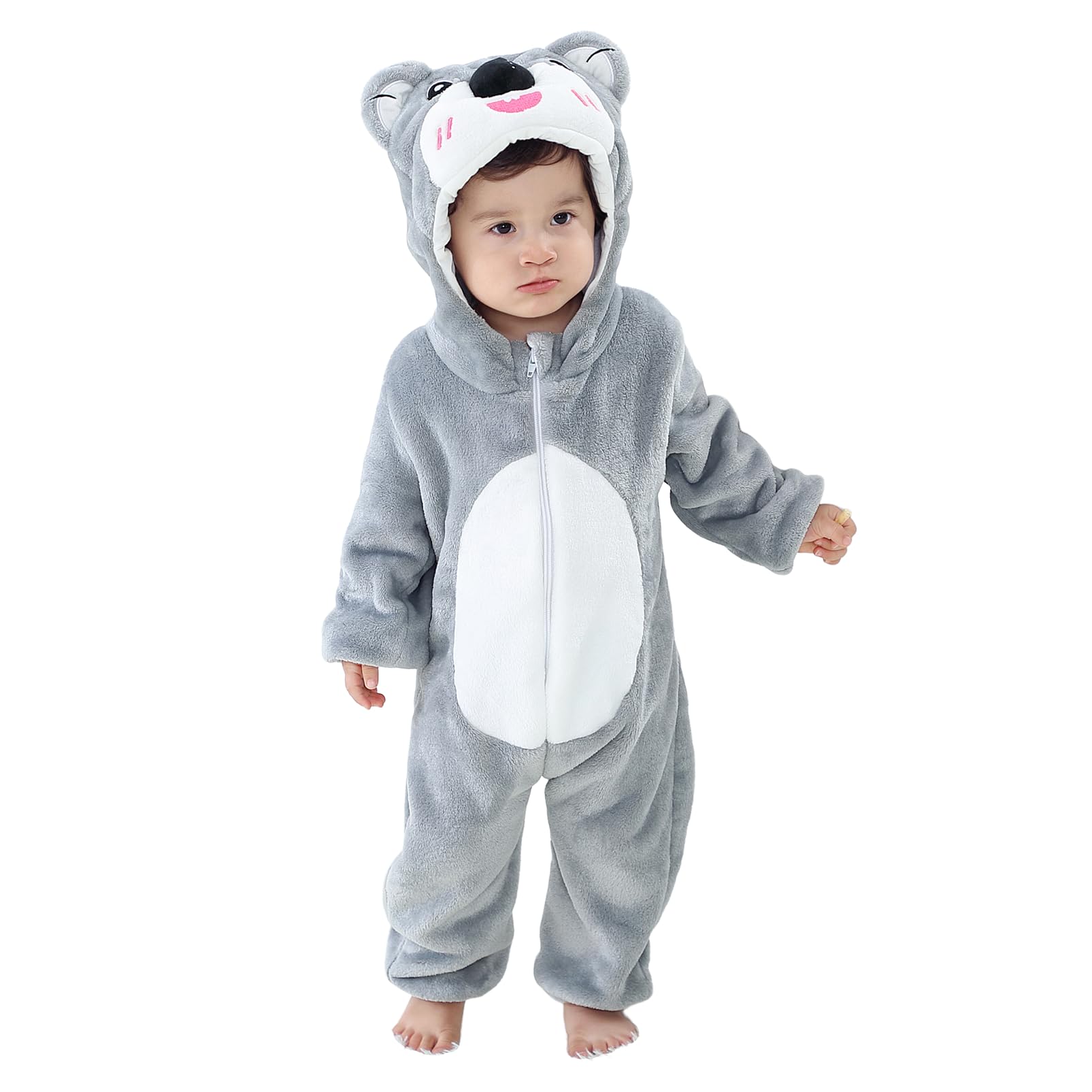 Pagliaccetto Neonato Invernale Costume Neonato, Flanella Unicorno Dinosauro Costume Neonata Sacco Nanna con Cappuccio Animale Tuta Neve Tutone Pile Bambino 0-36 Mesi