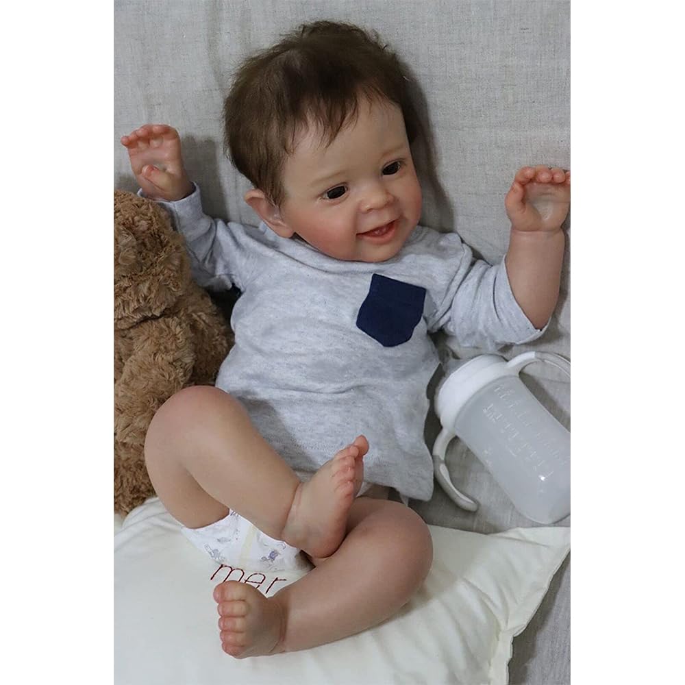 Reborn lalka niemowlęca, 40 cm, ręcznie zakorzenione włosy, anatomicznie poprawna, realistyczna lalka Reborn Baby Baby z winylu, realistyczna lalka noworodka z brązowymi włosami, realistyczne