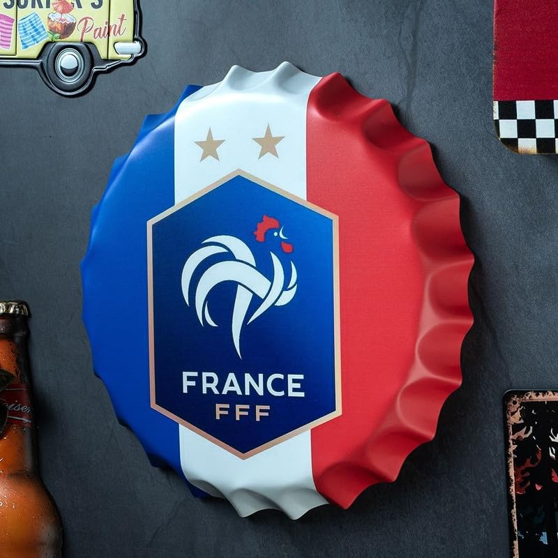 Image of EAZYWAGON Decorative Metal Bottle Caps Wall Sign Plates - 14X14 Inches - France FFF Football | Metal Wall Hanging Bottle Cap for Home, Farmhouse, Bar & Cafe Decoration | Vintage & Retro Look Plaques