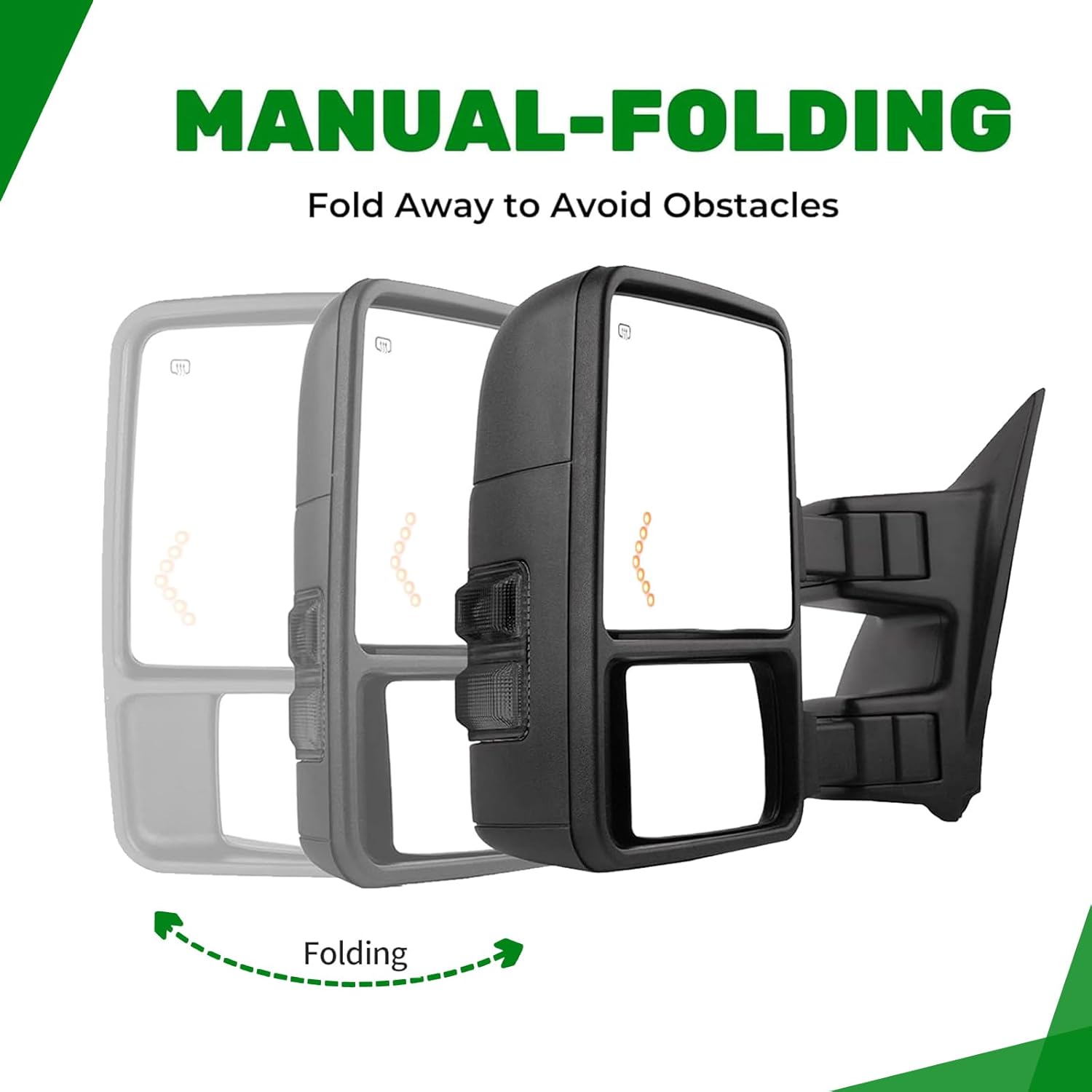 PZ Towing Mirror Left & Right Pair Set For 99-07 F250/F350/F450/F550 Super Duty,01-05 Excursion Power Heated With Arrow Light,Smoke Signal Lamp,Extendable Side Mirrors Driver Passenger