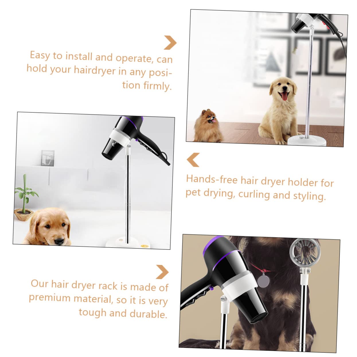 Didiseaon Hair Dryer Floor Support Hair Blower Floor Holder Rotating Hair Pet Blow Dryer Stand Hand Hair Dryer Holder Desktop Shelf Hands- to Rotate Stainless Steel White