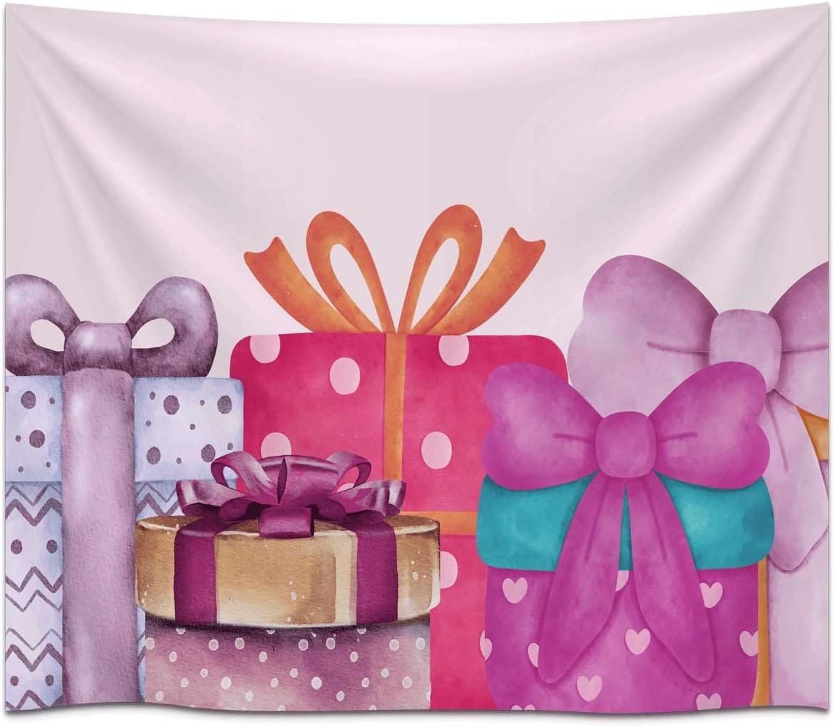 Colorful Gift Boxes Tapestries Watercolor Fabric Boho Cute Whimsical Wall Art Tapestry Wall Hanging Wall Decor for Bedroom Living Room Dorm Room Apartment Home Decoration (JST1685,30x40 inch)