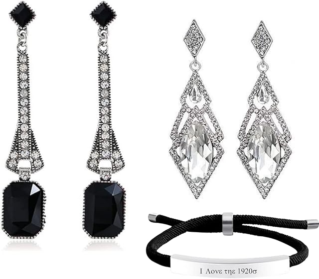 2 Packs Womens Earrings,Women's Vintage Earrings 1920s Flapper Earrings Great Gatsby Costume Party Costume Accessories for Christmas Valentine's Day