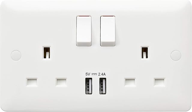 MK (ELECTRIC) MB24345WHI 13A 2G SP Switched Socket with USB Port, White,