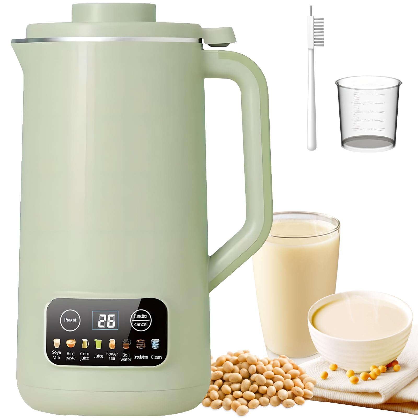 Automatic Soy Milk Maker, 600 ml maszynka do mleka z timerem 12 h i 9 funkcjami, 10 ostrzami ze stali szlachetnej o wysokiej jakości liści, mlekiem migdałowym, białym