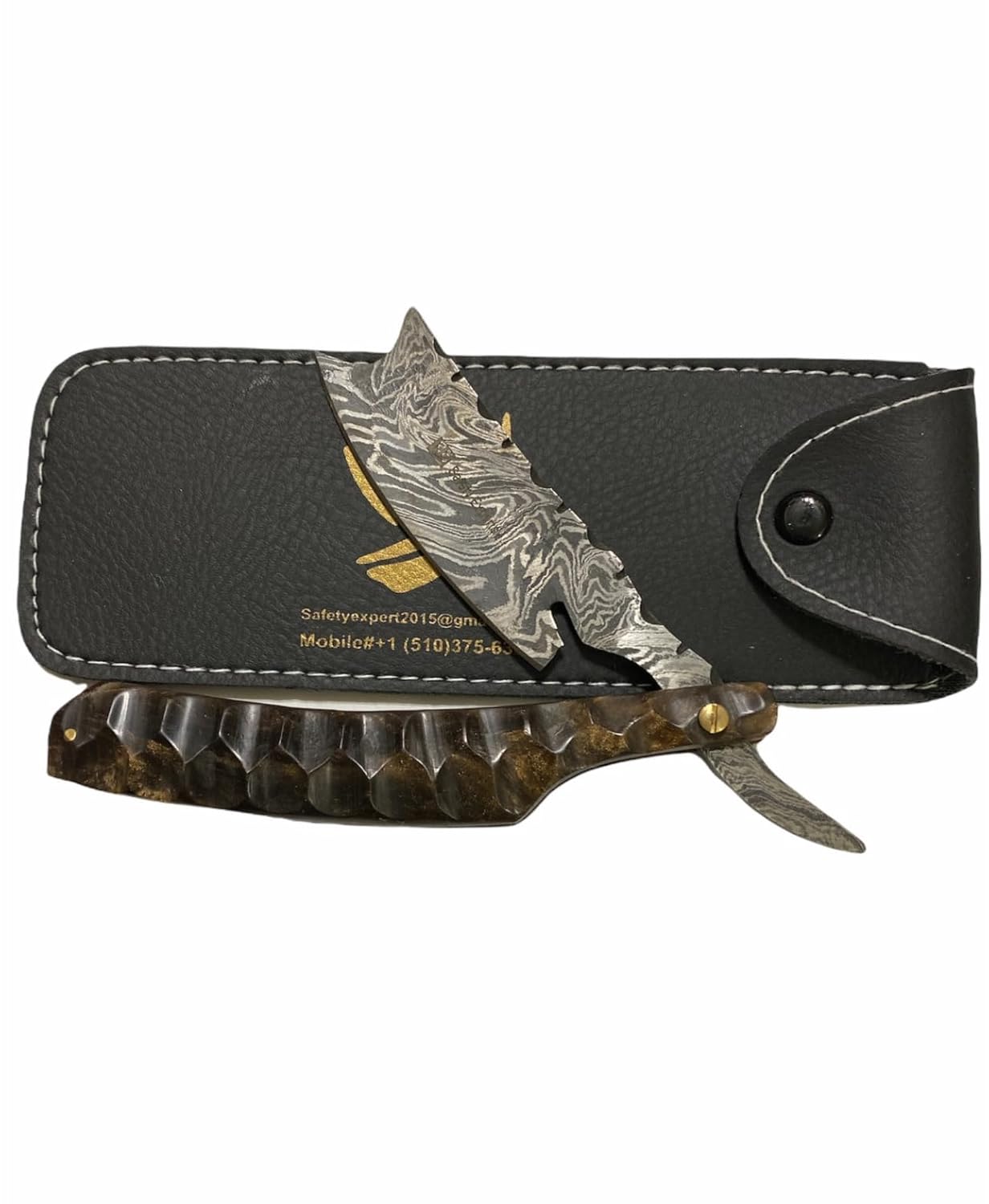 Hand Made Damascus Steel Straight Razor shaving razor folding knife Ready Classic Barber Blade Edge, Men Straight Razor, Be Close Shave, Best Great Gift (Brown)