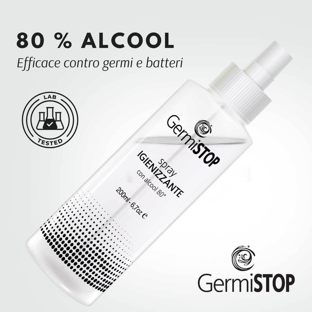 Désinfectant mains 10 x 200 ml avec alcool 80 % et glycérine, spray désinfectant pour surfaces avec formule potentialisée