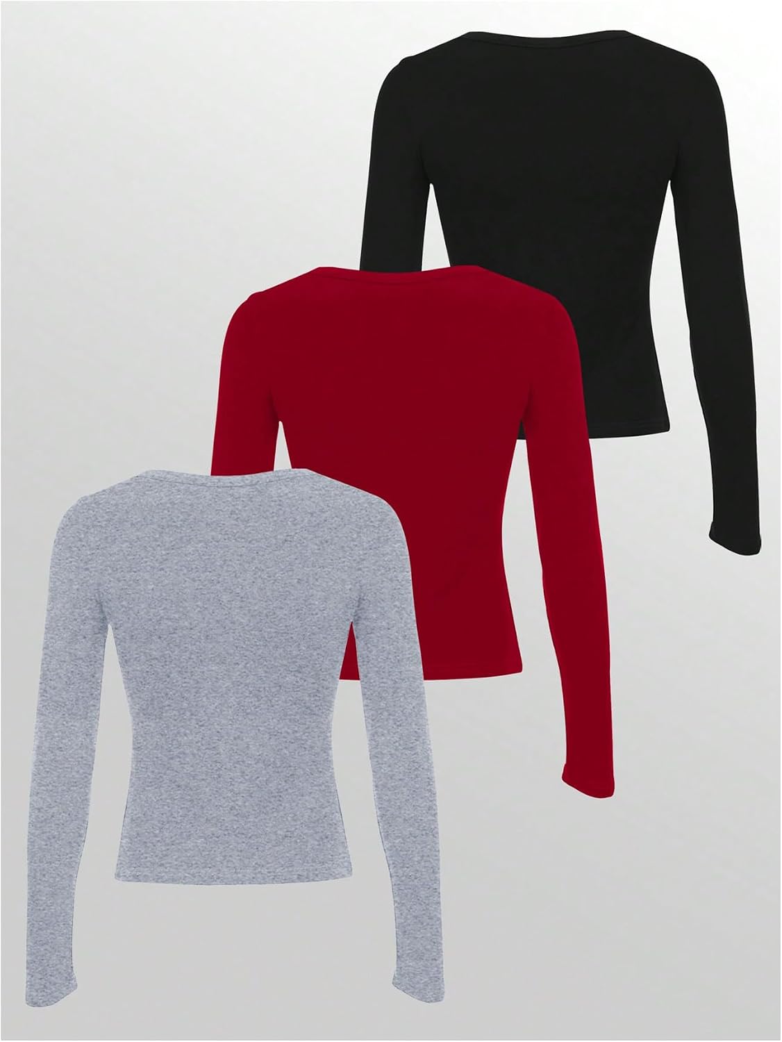 SOLY HUX Women's Long Sleeve Henley Shirts 3 Packs Button Down Scoop Neck Fitted Tees Tunic Tops