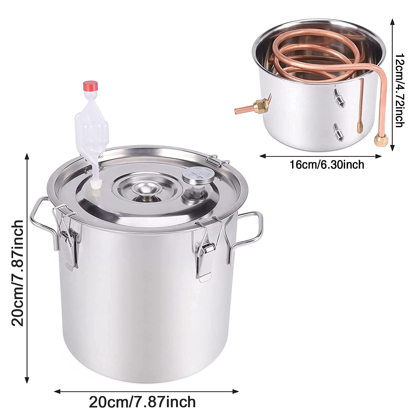 Destilador de Agua, alambique de Acero Inoxidable, Kit de destilación casera con termómetro, vaporización sin oxígeno para Obtener un Aceite Esencial más Puro,6l/1.5gal