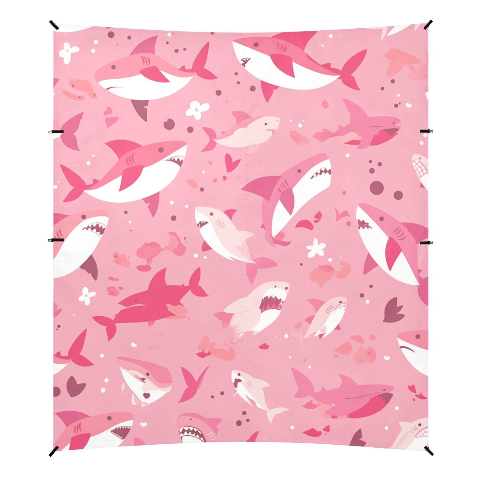 Shark Pink Background Beach Tent & Canopy UPF50+ Protection Water-Resistant Sun Shelter Includes Sand Shovel, Sandbags, Stability Poles for Camping, Picnics, Backyard & Fishing