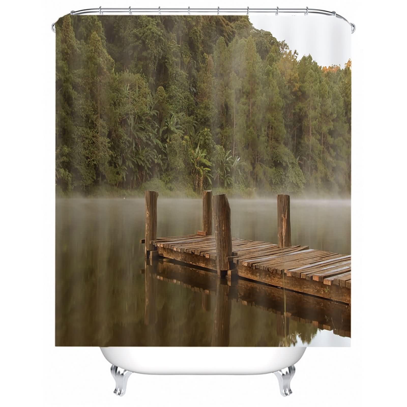 Rideau douche anti-colle à la peau avec œillets et ourlet inférieur lesté vert 200x180