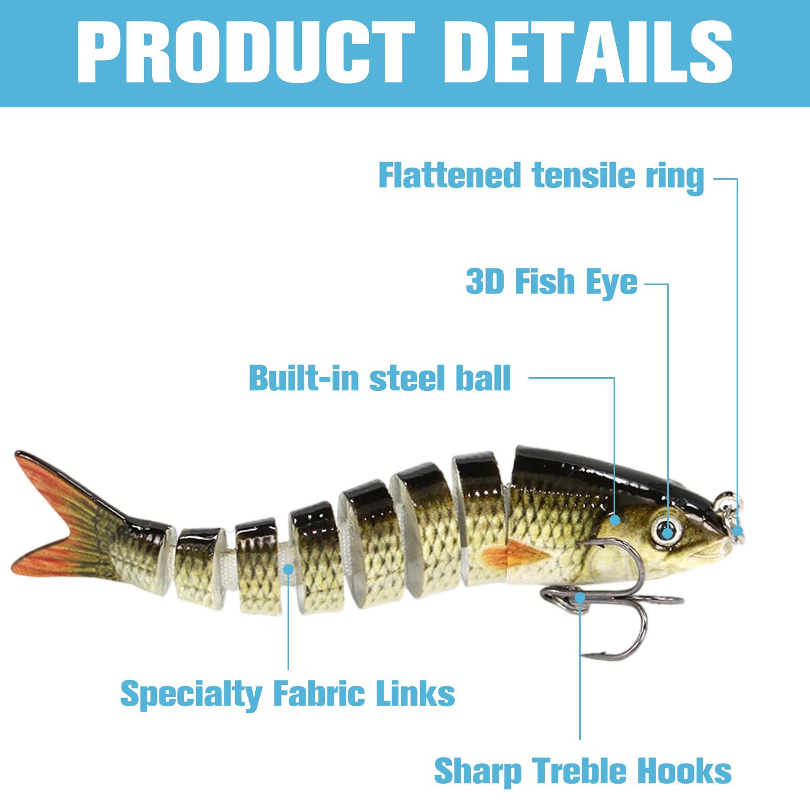 3 Piezas Señuelos de Pesca Spinning Señuelos de Biónicos de Hundimiento Lento Lubina Swimbait Duro Cebo de Pesca Artificial Señuelo de Pesca para Lucio Trucha Siluro Rio Mar