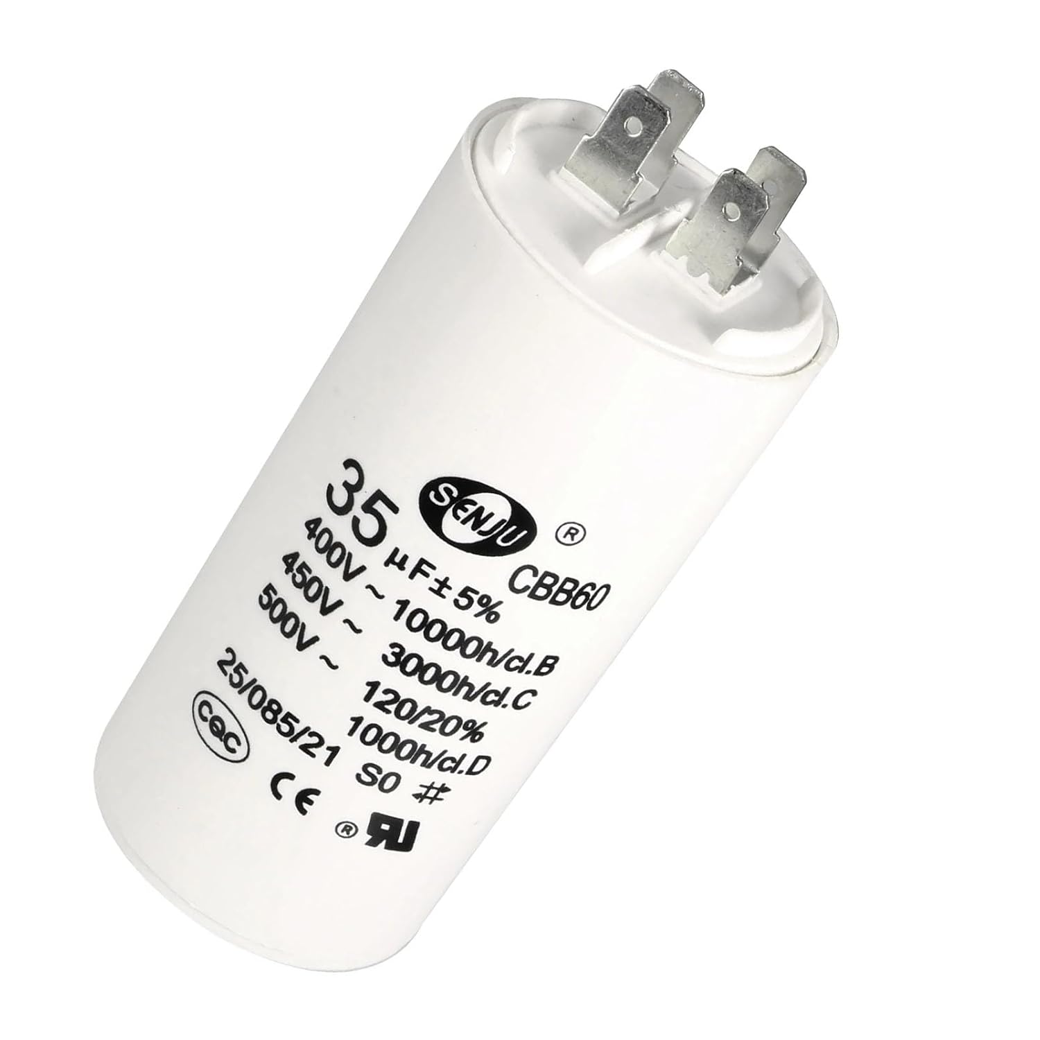35uF CBB60 Motor Run Capacitor 450V AC Double Insert 50/60Hz Cylinder 92x44mm White for Air Compressor Water Pump Motor