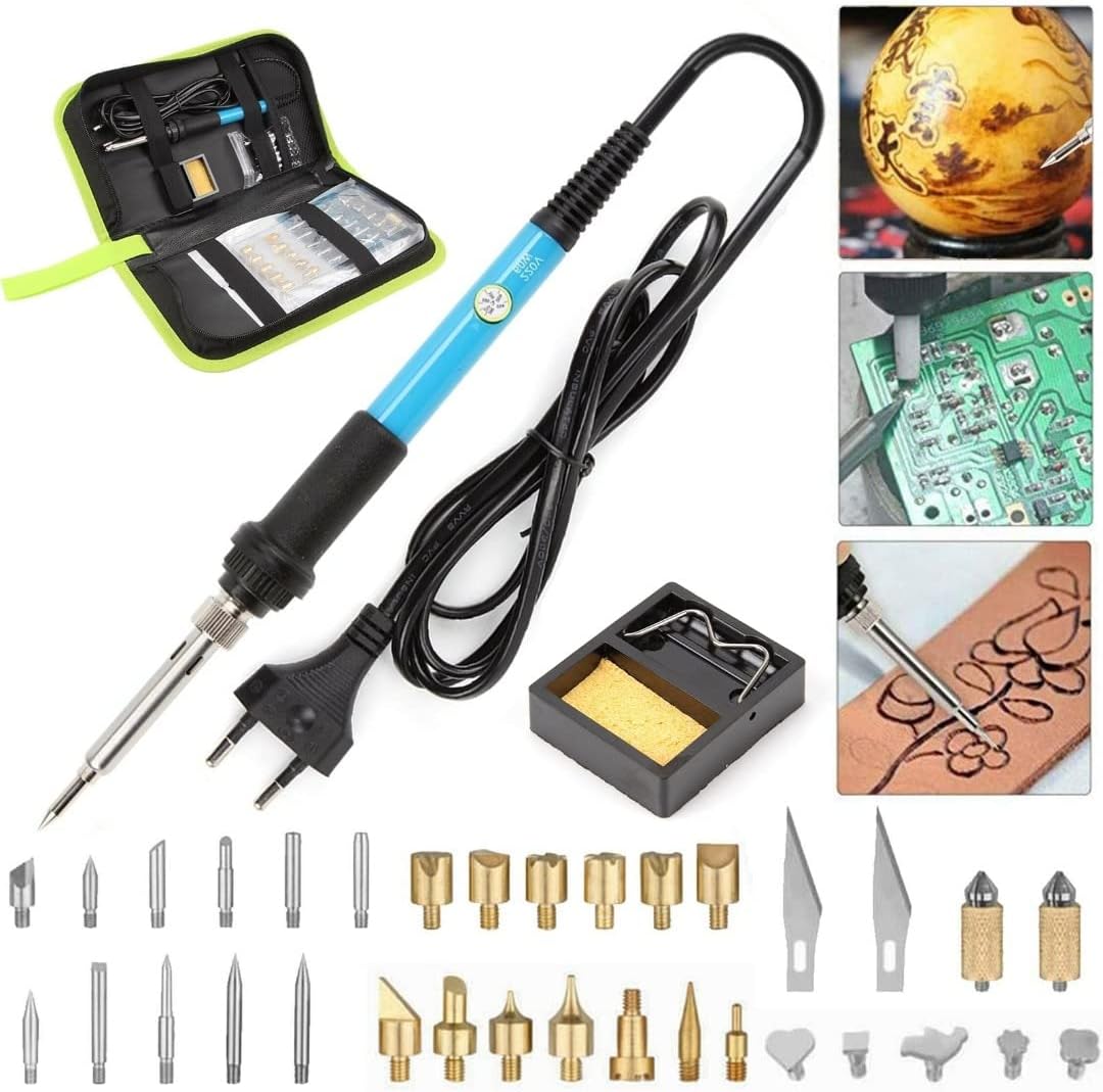 37pcs Wood Burning Carving Pyrography Pen Kit 60W Engraving Wood Burning Pyrography Soldering Iron Kit Pyrography Tool Craft Set