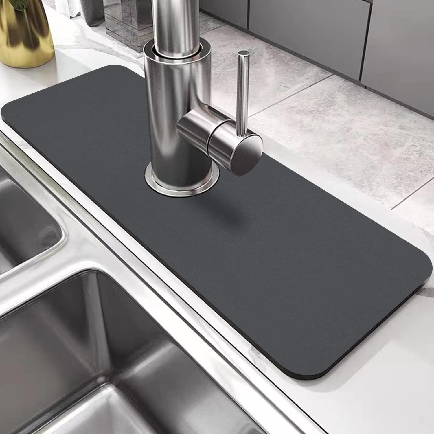 2 PCS kitchen Faucet Mat-Anti Slip Behind Faucet Handle Drip Catcher mat-Splash Guard Sink Pad-Washable,Washable Microfiber Cloth for Faucets-Rubber backing absorbent mats for Farmhouse,Bar&RV (navy)