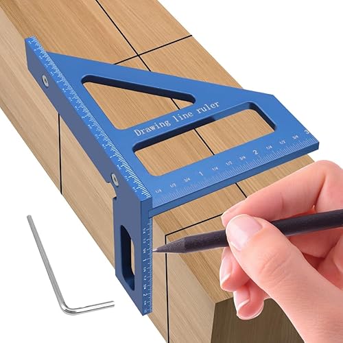 3D Multi-Angle Measuring Ruler 45/90 Degree Aluminum Alloy Woodworking Square Protractor Woodworking Tools Blue