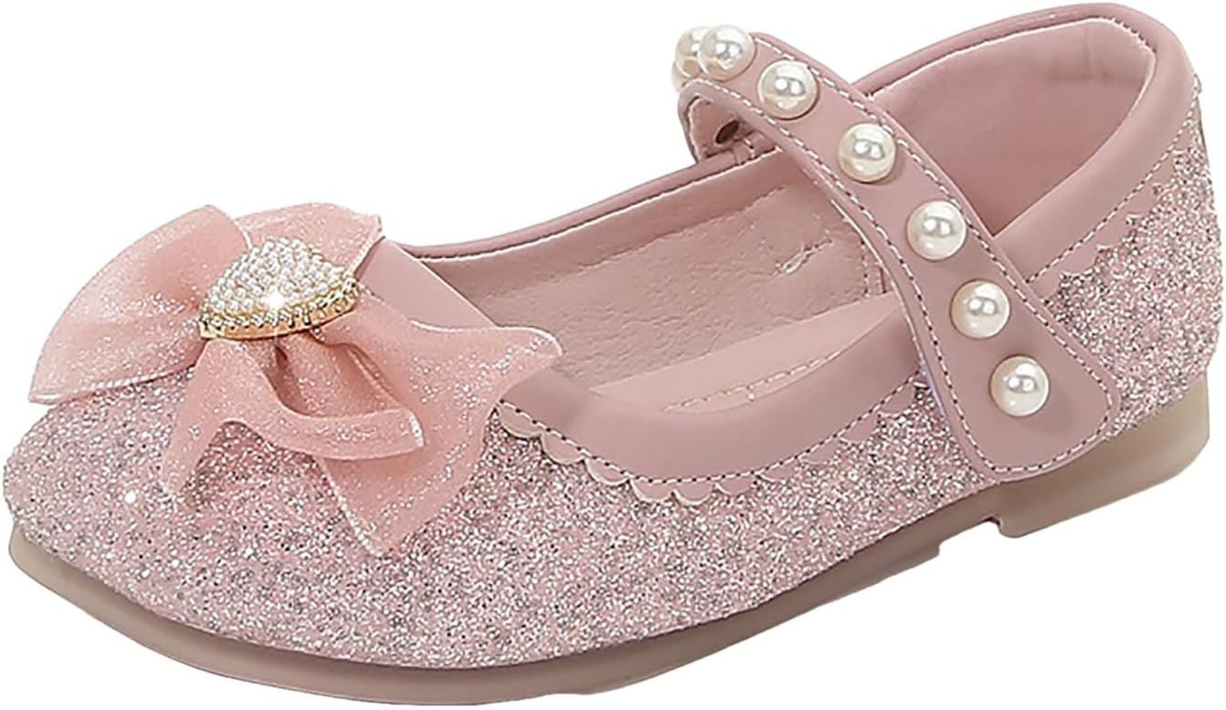 IWIHMIV Girls Flat Mary Jane Shoes Adjustable Strap Comfortable Non Slip Dress Up Princess Shoes for Toddler Girls