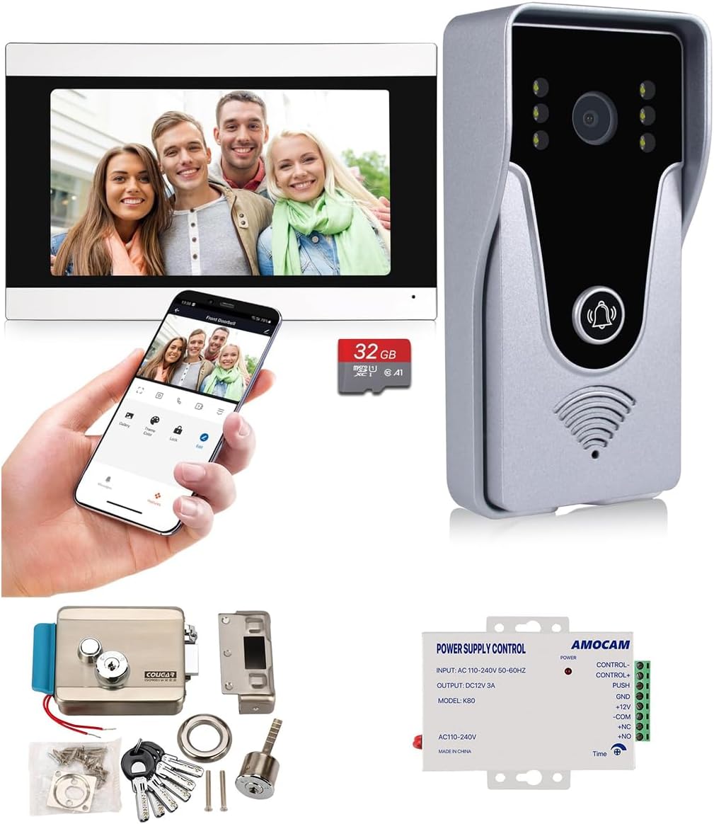 WiFi Video Intercom System + K80 Power Supply Control + [Upgrade Version] Electric Electronic Door Lock Bundles