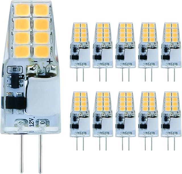 Dix-Rainbow Wenscha G4 LED Bulbs Warm White 3W Halogen AC/DC 12V G4 Light Bulb Non-Dimmable 35W Equivalent G4 Bulb Bi-Pin Base Mini Capsule Lamp 350LM (10 Pack) (6500K)