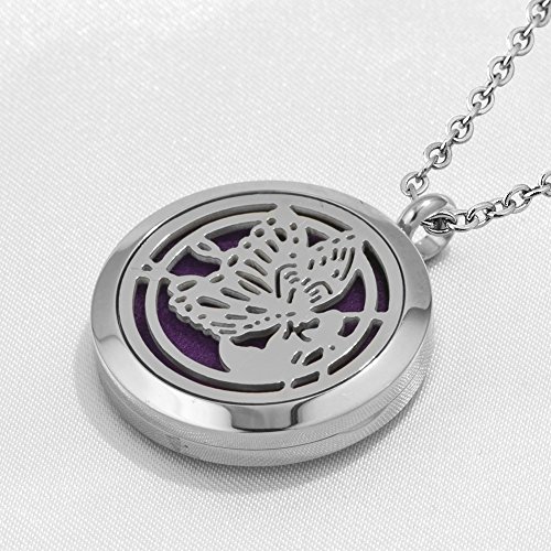 Third Time Charm Aromatherapy Essential Oil Diffuser Butterfly Necklace Stainless Steel Locket Pendant,12 Refill Pads #TOP1