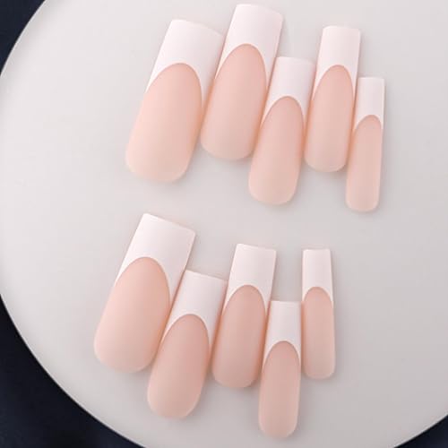 Miniatura 2 de Uñas postizas cuadradas francesas largas, uñas postizas acrílicas de cobertura completa, uñas postizas largas para mujeres y niñas, 24 unidades