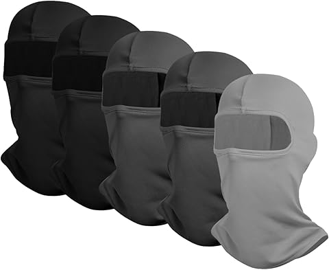 5 Piezas Pasamontañas, Balaclava Máscara Facial, Máscara de Esquí, Bufanda de Esquí, Máscara de Viento para Esquí Ciclismo Moto, Exterior Actividades, Senderismo, Talla única (Negro, Gris)