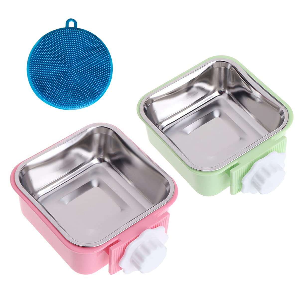 Love Dream Crate Dog Cat Bowls, Removable Stainless Steel Hanging Pet Cage Bowls Kennel, Food Water Feeder with Bolt for Puppy Rabbits Birds 2 Pack