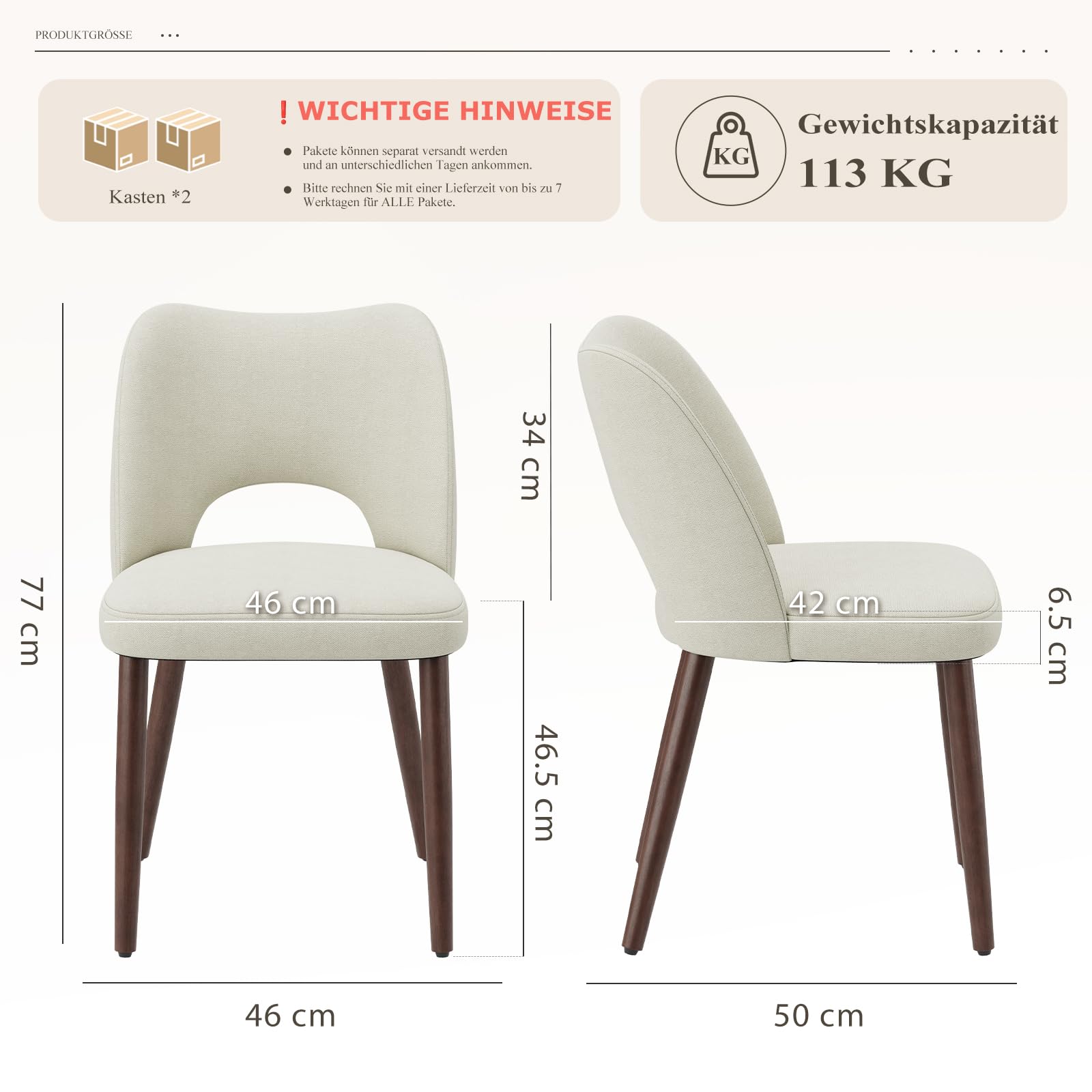 MALOL Esszimmerstühle 4er Set, Moderne Esszimmer Stühle, Ergonomisch Gepolsterte Küchenstühle mit Vertikal Gestreifter Rillenlehne, Polsterstühl für Esstisch Wohnzimmer Café Restaurant, Beige