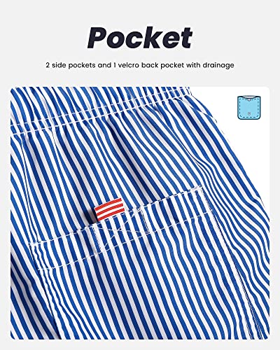 Maamgic Mens Stripe Swim Trunks Slim Fit Swimming Shorts Quick Dry Mid Length Mesh Lining Blue Striped #TOP3