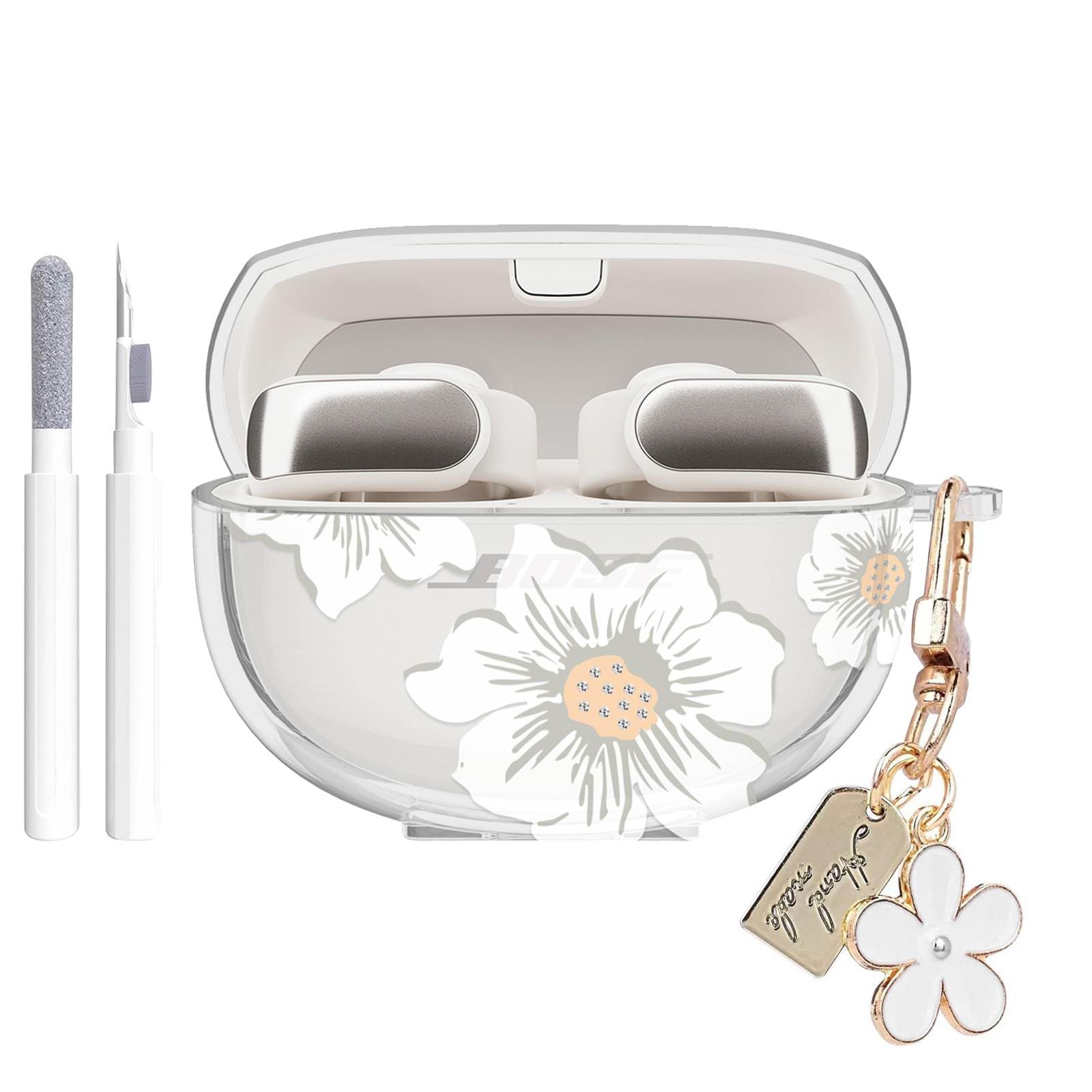 Aircawin for Bose Ultra Open Earbuds Case Clear,Cute Camellia Design-Clear