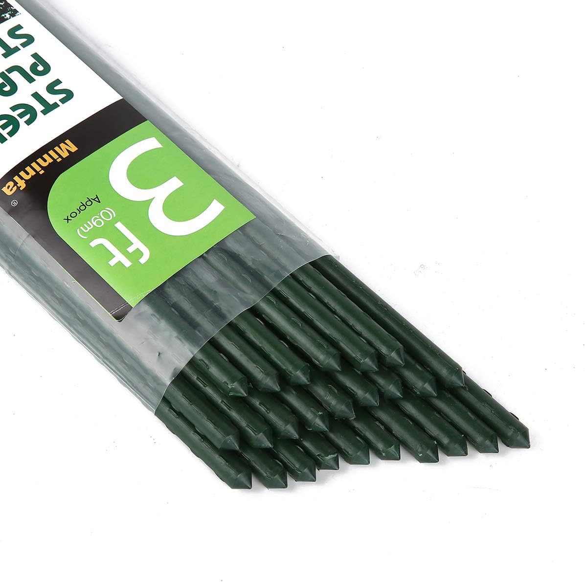 Mininfa Steel Plant Stakes 6 Feet, Plastic Coated Metal Garden Stakes Supports Climbing for Tomatoes, Trees, Beans, 10 Pack