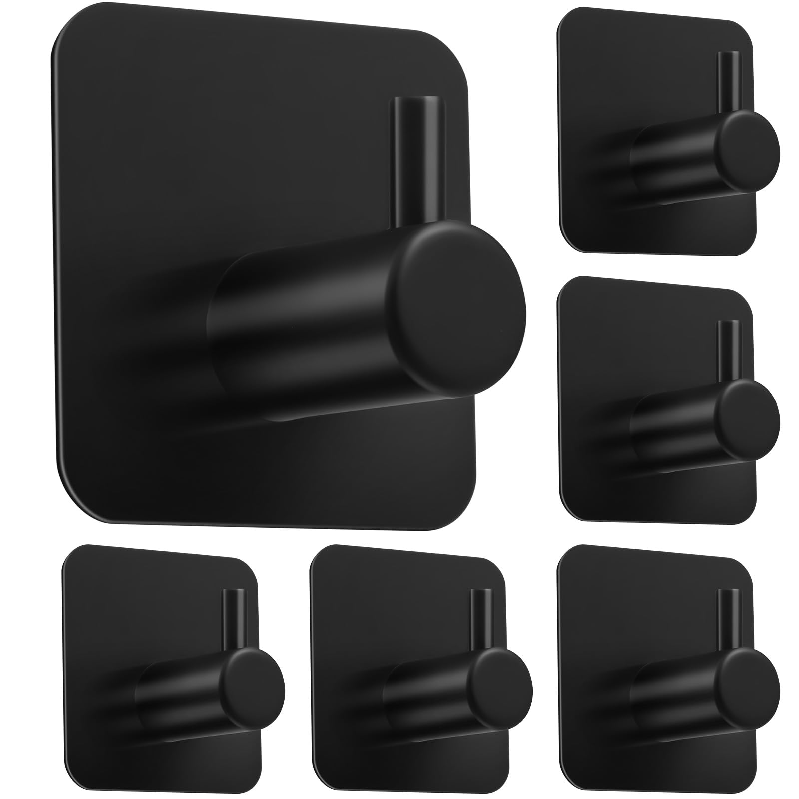 MIEWAA Zelfklevende haken, 6 stuks, wandhaken van 304 roestvrij staal, zonder boren, draagkracht 10 kg, waterdicht en roestvrij, 3M-lijm, zeer duurzaam, voor badkamer, keuken, woonkamer, zwart